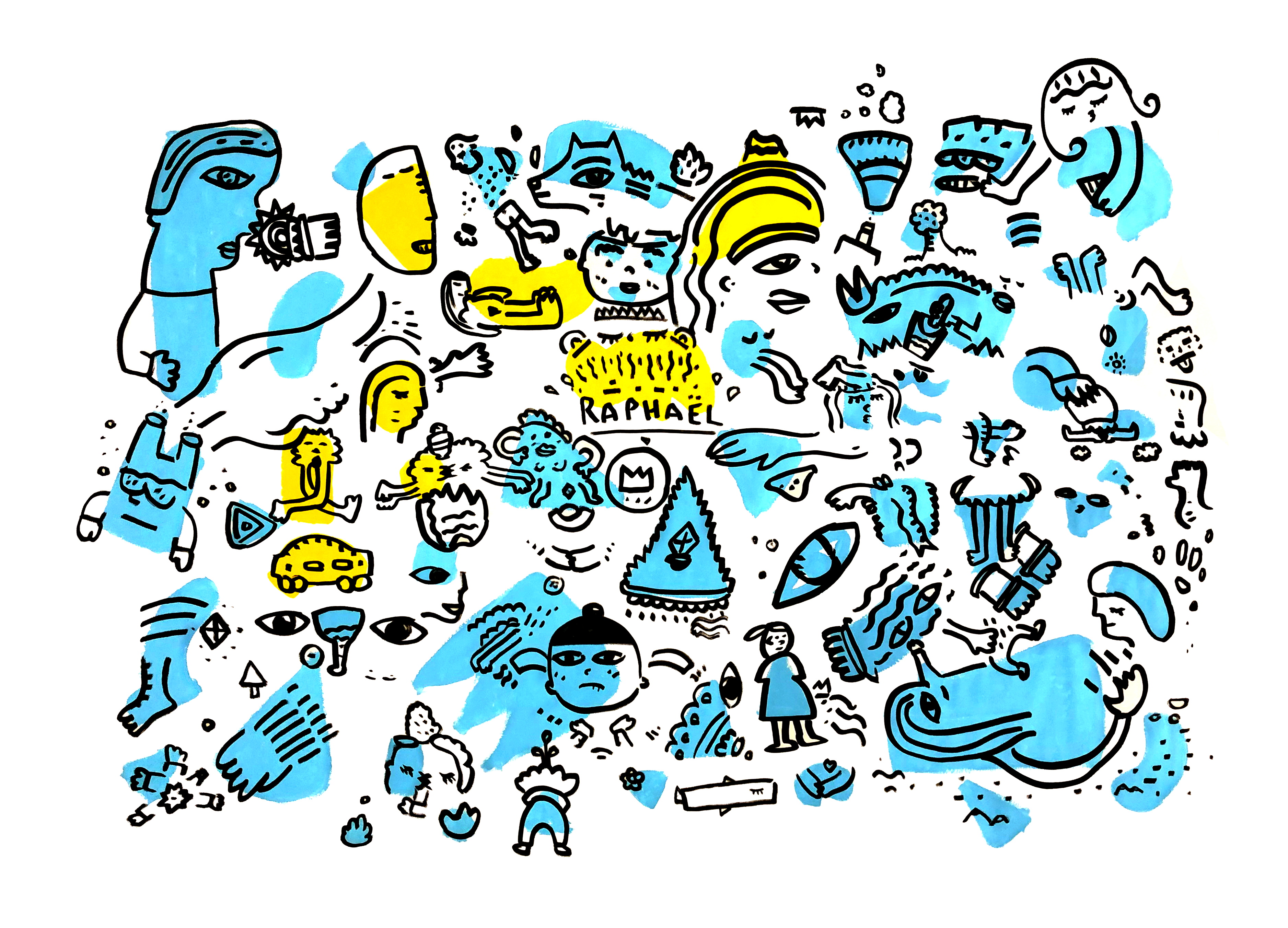 Blue moon, drawing artwork by Space Raphaël